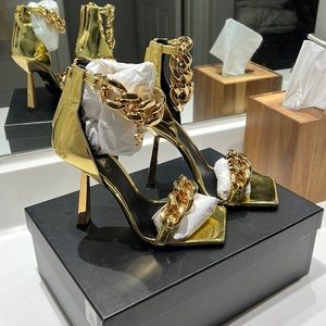 Versace Medusa Metallic Chain Sandals (37.5)